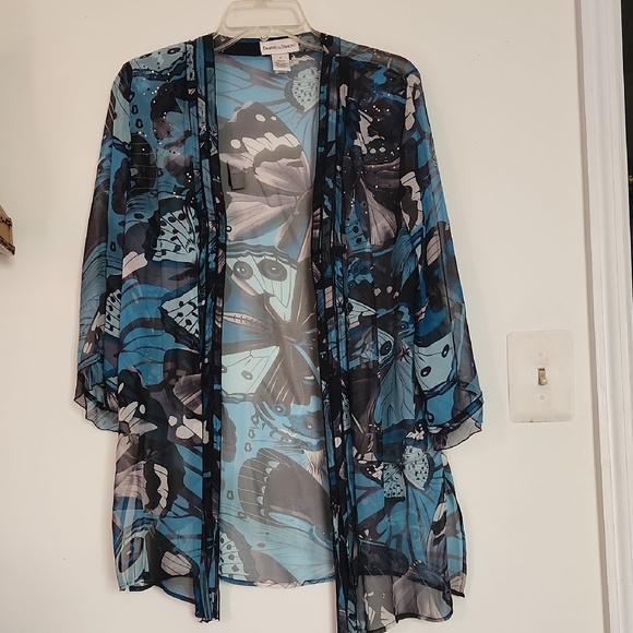Blue Butterfly Print Sheer Kimono - Picture 1 of 6